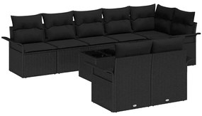 vidaXL Σετ Καναπέ Κήπου με μαξιλάρι 9 pcs Μαύρο Πολυ ράταν