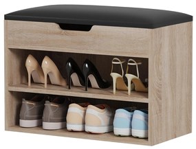 SHOE RACK WITH SEAT ROMIR  MELAMINE IN SONAMA-BROWN SEAT 60x30x44Hcm.