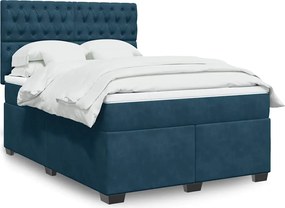 vidaXL Κρεβάτι Boxspring με Στρώμα Μπλε 140x190 εκ. Βελούδινο