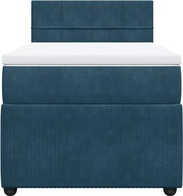 vidaXL Κρεβάτι Boxspring με Στρώμα Μπλε 90x200 εκ. Βελούδινο