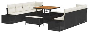 vidaXL Σετ Καναπέ Κήπου με μαξιλάρι 11 pcs Μαύρο Πολυ ράταν