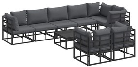vidaXL Σετ Καναπέ Κήπου με μαξιλάρι 9 pcs Μαύρο Αλουμίνιο