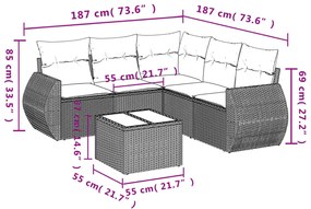 vidaXL Σαλόνι Κήπου Σετ 6 Τεμαχίων Γκρι Συνθετικό Ρατάν με Μαξιλάρια