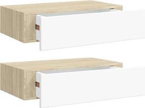 vidaXL Ράφια Τοίχου Συρτάρια 2 τεμ. Δρυς/Λευκό 40x23,5x10 εκ από MDF