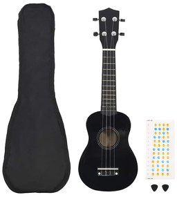 vidaXL Γιουκαλίλι Σοπράνο Σετ Παιδικό Μαύρο 23'' με Θήκη