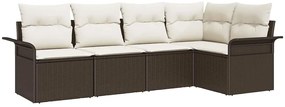 vidaXL Σετ Καναπέ Κήπου με μαξιλάρι 5 pcs Καφέ Πολυ ράταν