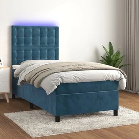 ΚΡΕΒΑΤΙ BOXSPRING ΜΕ ΣΤΡΩΜΑ &amp; LED ΣΚ. ΜΠΛΕ 90X200 ΕΚ. ΒΕΛΟΥΔΙΝΟ 3136345