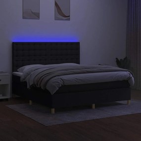 vidaXL Κρεβάτι Boxspring με Στρώμα &amp; LED Μαύρο 180x200 εκ. Υφασμάτινο