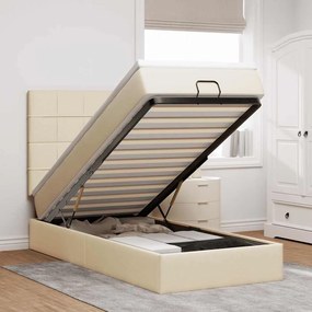 vidaXL Οθωμανικό κρεβάτι με στρώμα Cream 90x190cm ύφασμα