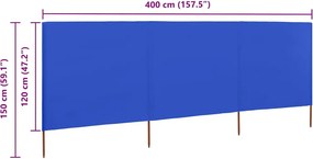 vidaXL Προστατευτικό Αέρα με 3 Πάνελ Αζούρ Μπλε 400x120 εκ. Υφασμάτινο