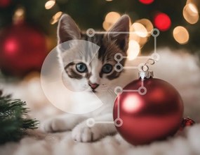 Σετ των 2 Intra Συλλεκτικό Ξύλινο Παζλ Plywood  4mm - Χαριτωμένο γατάκι που παίζει με το στολίδι Σε Ξύλινο Κουτί - Διαστάσεις: 10x10 cm – 25 κομμάτια