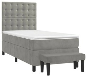 vidaXL Κρεβάτι Boxspring με Στρώμα Ανοιχτό Γκρι 100x200 εκ. Βελούδινο