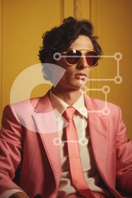 Intra Συλλεκτικό Ξύλινο Παζλ Plywood 4mm - Κομψός νεαρός άνδρας με ροζ κοστούμι με γυαλιά ηλίου Σε Ξύλινο Κουτί - Διαστάσεις Puzzle: 10x10 cm – 25 κομμάτια