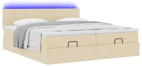 vidaXL Οθωμανικό κρεβάτι με στρώματα & LEDs Κρέμα 180x200cm ύφασμα