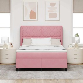 vidaXL Κρεβάτι με ελατήρια με στρώμα Ροζ 160 x 200 cm Βελούδο