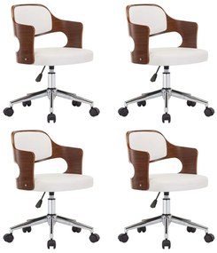 vidaXL Καρέκλες Τραπεζαρίας Περιστρ. 4 τεμ Λευκό Λυγ. Ξύλο/Συνθ. Δέρμα
