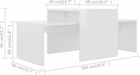 vidaXL Σετ Τραπεζάκια Σαλονιού Γυαλ. Λευκό 100x48x40 εκ. Επεξ. Ξύλο