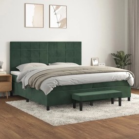 vidaXL Κρεβάτι Boxspring με Στρώμα Σκούρο Πράσινο 200x200εκ. Βελούδινο