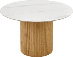 Τραπέζι Sikulu pakoworld mdf oak - λευκή όψη τραβερτίνας Φ125x77εκ