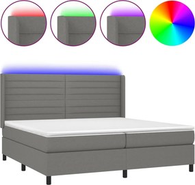 vidaXL Κρεβάτι Boxspring με Στρώμα &amp; LED Σκ.Γκρι 200x200εκ. Υφασμάτινο