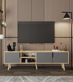 Έπιπλο Τηλεόρασης Sapphire Δρυς / Ανθρακί FLECLAN 180x53x30