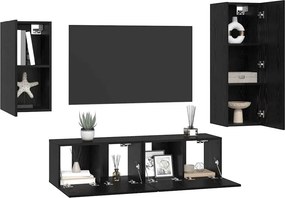 vidaXL Σετ επίπλου τηλεόρασης 4 pcs Μαύρη Οξυά Επεξεργασμένο ξύλο