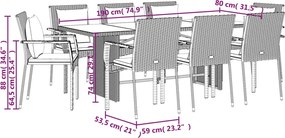 vidaXL Σετ Τραπεζαρίας Κήπου 9 τεμ. Γκρι Συνθ. Ρατάν με Μαξιλάρια