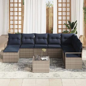 vidaXL Σετ Καναπέ με μαξιλάρι 9 pcs Γκρι συνθετικό ρατάν