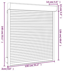 vidaXL Παντζούρι Ρολό Λευκό 130 x 140 εκ. από Αλουμίνιο