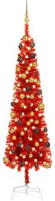 vidaXL Χριστουγεννιάτικο Δέντρο Slim με LED & Μπάλες Κόκκινο 210 εκ.