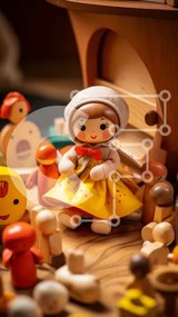 Intra Συλλεκτικό Ξύλινο Παζλ Plywood  4mm - Ξύλινη κούκλα που περιβάλλεται από πολύχρωμα παιχνίδια Σε Ξύλινο Κουτί - Διαστάσεις: 10x10 cm – 25 κομμάτια