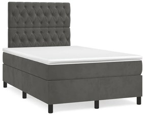 vidaXL Κρεβάτι Boxspring με Στρώμα & LED Σκ.Γκρι 120x190εκ. Βελούδινο