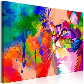 Πίνακας - Colourful Cat (1 Part) Wide 90x60