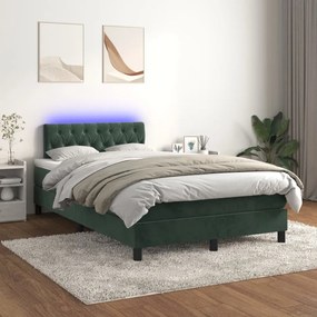 Κρεβάτι Boxspring με Στρώμα &amp; LED Σκ. Πράσινο 120x200εκ Βελούδο - Πράσινο