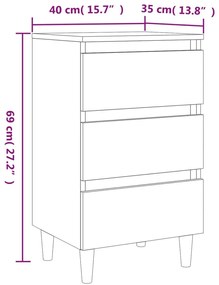 Κομοδίνα 2 τεμ. Sonoma Δρυς 40x35x69εκ. &amp; Πόδια από Μασίφ Ξύλο - Καφέ