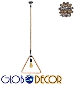 GloboStar® MALVERN 10001238 Vintage Industrial Κρεμαστό Φωτιστικό Οροφής Μονόφωτο 1 x E27 Μαύρο Μεταλλικό με Μπεζ Σχοινί Μ37 x Π22 x Υ34cm