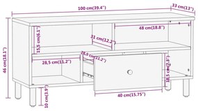 Έπιπλο Τηλεόρασης 100 x 33 x 46 εκ. από Μασίφ Ξύλο Μάνγκο - Καφέ