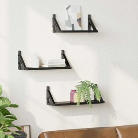 vidaXL Σετ ραφιών τοίχου με ράφι 3 pcs Μαύρη δρυς 37 x 12 x 13 εκ.