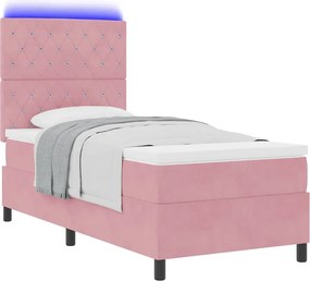 vidaXL LED Κρεβάτι με βάθρο με στρώμα Ροζ 90 x 200 cm Βελούδο