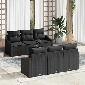 vidaXL σετ καναπέ κήπου 7 τεμαχίων με μαξιλάρια σε μαύρο χρώμα από πολυρέσιν.
