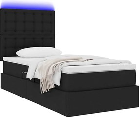 vidaXL LED Κρεβάτι αποθήκευσης με στρώμα Μαύρο 100 x 200 cm Ύφασμα