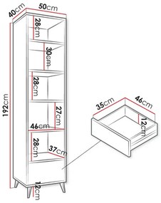 Βιβλιοθήκη Comfivo F107, Με συρτάρια, Ανοιχτό, Πλαστικοποιημένη μοριοσανίδα, Αριθμός συρταριών: 1, 192x50x40cm, 37 kg, Μαύρο, Artisan βελανιδιά