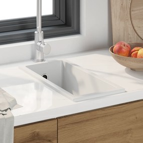 vidaXL Νεροχύτης με άνοιγμα υπερχείλισης σε λευκό γρανίτη