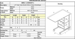 LIFT Βοηθητικό Τραπεζάκι Μέταλλο Βαφή Άσπρο, Melamine Απόχρωση Maple   1τμχ