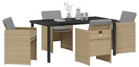 vidaXL Σέτ φαγητού για κήπο με μαξιλάρι 5 pcs Μπεζ Πολυ ράταν