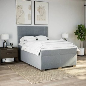 Κρεβάτι Boxspring με Στρώμα Ανοιχτό Γκρι 140x200 εκ. Υφασμάτινο - Γκρι