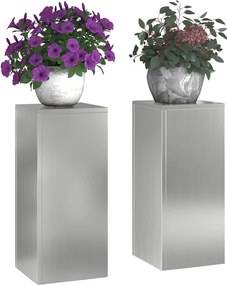 vidaXL Βάση φυτών 2 pcs Ασημί 24 x 24 x 55 εκ. Γαλβανισμένος χάλυβας