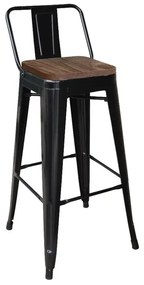 Ε5208,1Μ RELIX Wood Σκαμπό BAR με Πλάτη, Μέταλλο Βαφή Μαύρο Μatte, Ξύλο Απόχρωση Dark Oak Σκαμπό Bar,  Μέταλλο/Ξύλο, , 1 Τεμάχιο