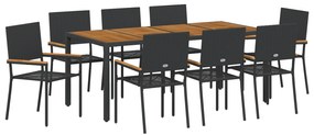vidaXL ΣΕΤ ΤΡΑΠΕΖΑΡΙΑΣ ΚΗΠΟΥ 9 ΤΕΜΑΧΙΩΝ ΜΑΥΡΟ ΠΟΛΥ ΡΑΤΑΝ