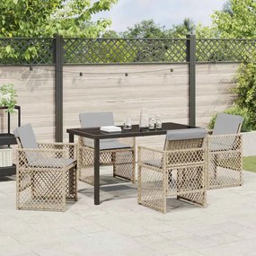 vidaXL Σέτ φαγητού για κήπο 5 pcs Μπεζ συνθετικό ρατάν